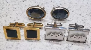 3 gemelli vintage pr hickok sfaccettati madreperla argento e nero e oro tono - Foto 1 di 10