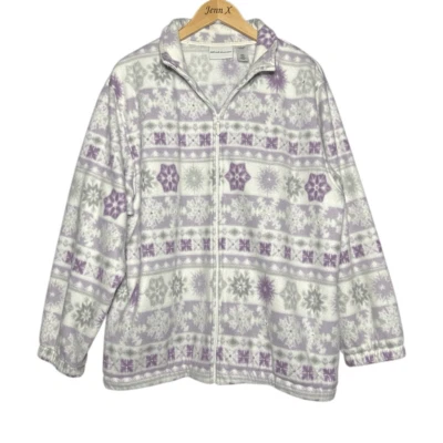 Alfred Dunner Purple Long Sleeve Fleece Basic Jacket Size L Full Zip Sequins - Image 1 of 4