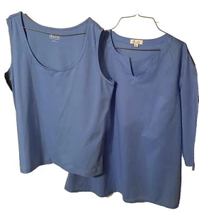 D & Co Womens 2 Pc Cotton Blend Blue Blouse And Tank Top Sz Large. WB9 - Picture 1 of 9
