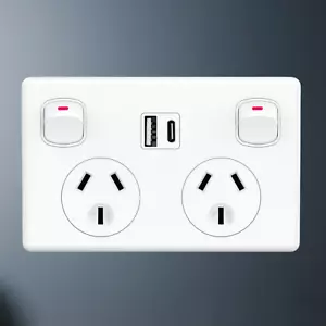FAST Charge 10 amp Double Power Point Wall Outlet USB & Type-C GPO Supply Socket - Picture 1 of 20