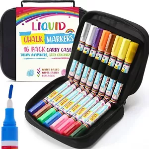 16 Liquid Chalk Markers with Case, Eraseable Chalkboard Pens, Reversable Tips - Picture 1 of 9