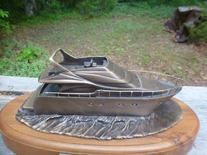 Carver 59' Marquis Class Yacht Bronze Sculpture 20 Lbs.13" Ship on 17" Wood Base - Picture 1 of 9