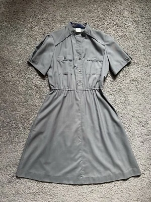 Vintage Belted Midi Dress Size 10 Gray W/Plaid Piping Secretary Shirt Dress - Image 1 of 4