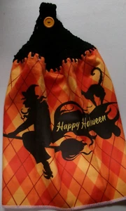 Toalla de cocina con estampado de feliz Halloween BRUJA en ESBOJA NEGRA hilo ganchillo - Imagen 1 de 2