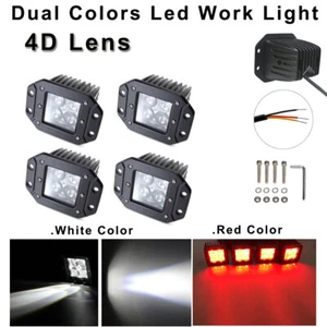 4x Rojo y Blanco 5" Montaje Al Ras 4D LED Luz de Trabajo Cubo Vainas Antiniebla Lámpara de Conducción Camión - Imagen 1 de 11