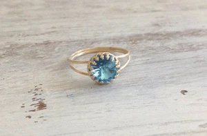Yellow 14k Gold Filled Swarovski Blue Aquamarine ring cocktail Sz 5,6,7,8 - Picture 1 of 5