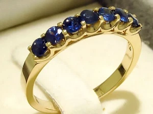 Anillo eterno de 7 piedras de zafiro natural genuino R183 de oro 9K, 10K, 18K en tu talla - Imagen 1 de 7