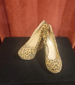Y2K Sexy Leopard Wedge Pump Club Party Retro Worn Once! - Picture 1 of 5