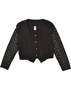 C&A Womens Lace Crop Shirt Blouse EU 38 Medium Black Floral Viscose VG12 - Picture 1 of 3