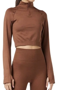 Women’s Long Sleeve Seamless Sport Crop Top Core 10 Chocolate Brown Size M #953 - Picture 1 of 5