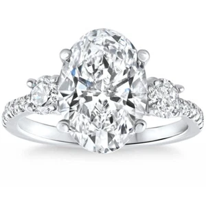 Certified 3 1/4Ct Oval Diamond Engagement Ring 14k Gold Lab Grown (GH,VS) - Picture 1 of 6