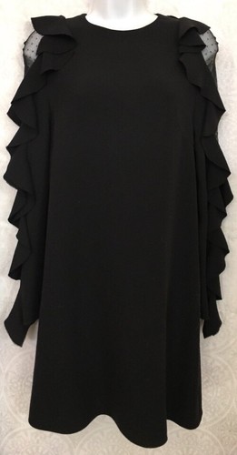 Abito Valentino nero manica lunga con volant pizzo centrale nuovo con etichetta taglia 40 XS