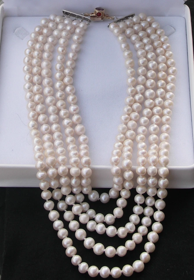 Novo Estado Ouro 14k 5 fios 9-10mm Creme Branco Genuíno Colar de Pérolas Cultivadas - Imagem 1 de 1