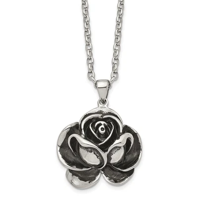 Chisel Stainless Steel Antiqued and Polished Flower Pendant on a 24 inch Cable C Foto 1 de 4