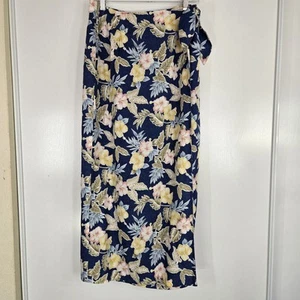 Charter club Tropical Blue Floral Print Lined True Wrap Skirt Size 14 Beach - Picture 1 of 11