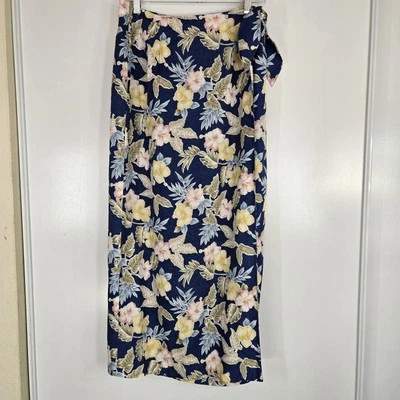 Falda Charter Club Tropical Azul Estampado Floral Forrada Verdadera Envolvente Talla 14 Playa  Foto 1 de 4