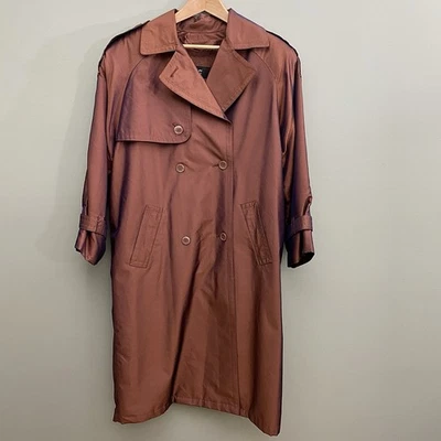 Gabardina London Fog para mujer 4 marrón forrada metálica clásica vintage sin cinturón Foto 1 de 4