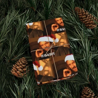 Boromir It is A Gift Christmas Wrapping Paper, LOTR Funny Secret Santa Gift Wrap - Image 1 of 4