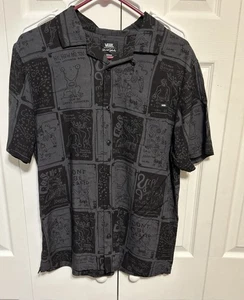 VANS, Daniel Johnston Artwork Short Sleeve Button Up, Black, Loop Collar, Medium - Picture 1 of 10
