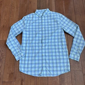 Boys Vineyard Vines Performance Golf Plaid Shirt Blue Green Gray XL (18) - Picture 1 of 8