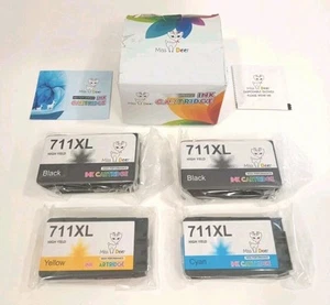 Miss Deer 4 Pack 711XL Printer Ink Cartridges Blk C Y High Yield Replacement HP - Picture 1 of 7