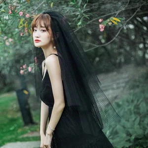 Velo de novia vintage esponjoso multicapa malla Halloween cosplay velo negro - Imagen 1 de 12