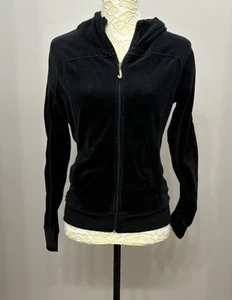 Y2K Juicy Couture Black Jacket Small Velour Velvet Full Zip Hoodie Gold J - Picture 1 of 12