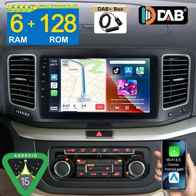 DAB+ 6+128G Android 15 Autoradio Carplay RDS Navi Für VW Sharan 7N Seat Alhambra - Bild 1 von 4