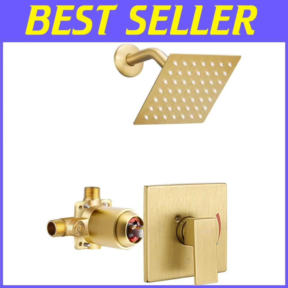 Brushed Gold Shower Faucet Set with 6" Rain Shower Head - Image 1 of 4