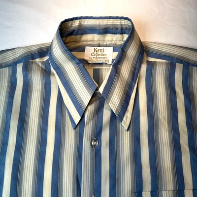 Vtg 70s Arrow Kent Collection Shirt Mens L Sanforized USA Short Sleeve Decton - Image 1 of 4