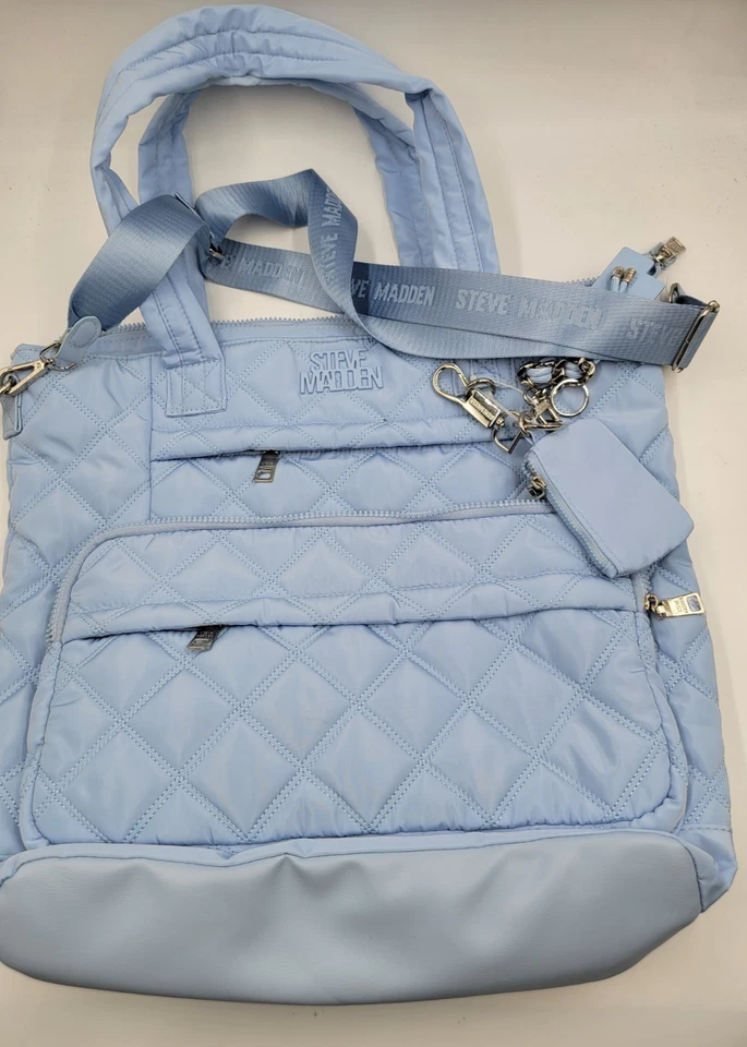 Bolso Bandolera Steve Madden BTeam Acolchado Para Mujer Azul Claro Cremallera Top Foto 1 de 4
