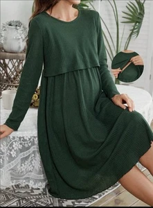 Long Sleeve Maternity Loungewear Breastfeeding Friendly Pregnant Women Dress - Picture 1 of 3