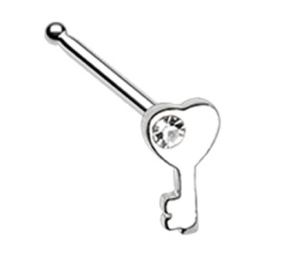 Nose Ring Stud Key to my Heart 316L Surgical Steel  20g 1/4'' - Image 1 of 1