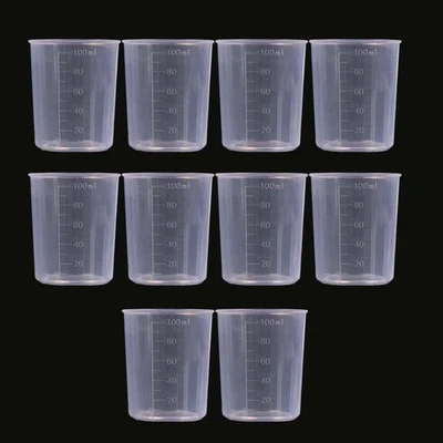 10pcs 100ml Transparent Plastics Measure Cups Container Laboratory Kitchen - Image 1 of 4