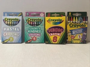 Crayola Crayon 4x Of 8 Count - Neon, Pastel, Colors Of Kindness, Retired Colors - Picture 1 of 3