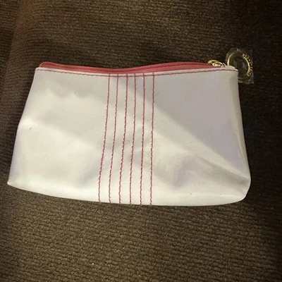 Nuevo bolso de maquillaje de vinilo a rayas rosa blanco Estee Lauded cosméticos Foto 1 de 4