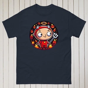 Stewie Devil Cartoon Graphic T-Shirt - Halloween Pumpkin Gildan 5000 Classic - Picture 1 of 15