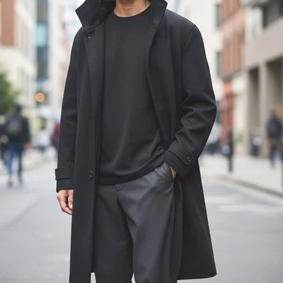 Abrigo largo con capucha negro Bill Blass para hombre - Talla 42R | Ropa exterior clásica de invierno Foto 1 de 4