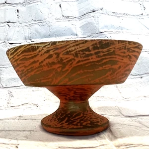 McCoy Pottery Matte Orange & Gold Tonecraft Oval Pedestal Bowl Planter - Picture 1 of 3