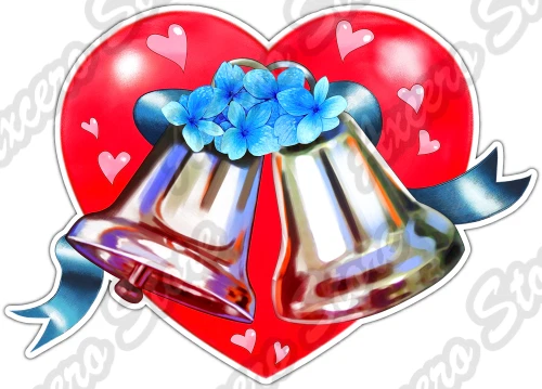 Wedding Bells Heart Marriage Special Events Car Bumper Vinyl Sticker Decal 5"X4" - Image 1 of 1