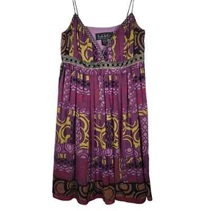 Nicole Miller Kleid Seide 10 lila metallic Borte Spaghettiriemen  - Bild 1 von 9