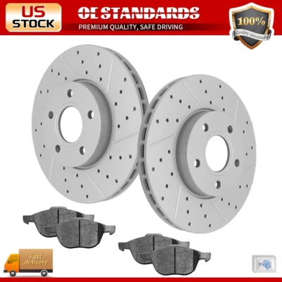 Front Drilled Disc Rotors Ceramic Brake Pads for Ford Focus Volvo C30 S40 - Image 1 of 4