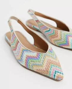 ASOS DESIGN Woven Lacy Slingback Ballet Flats Rainbow Multicolor Weave Size US 9 - Picture 1 of 15