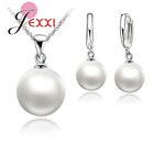 925 Sterling Silver Pearl Cubic Zircon Crystal Pendant Necklace and Earring Set