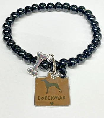 DOBERMAN 小饰品狗宠物黑色珍珠弹力珠手链首饰新品 — 第 1/4 张图片