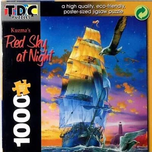 Red Sky At Night Majestic Sailing Ship Lighthouse Kuzma 1000 19 X 26 TDC Puzzle - Picture 1 of 1