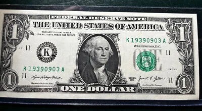 1939 9 March/September 3 Birthday note K 19390903 A  Fancy Serial # $1 Bill - Image 1 of 2