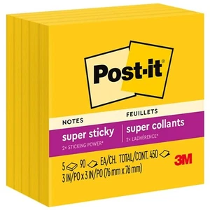 Post-it Super Sticky Notes 3" x 3" Electric Yellow 90 Sheets/Pad 503687 - Picture 1 of 9