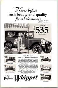 PRINT AD 1928 Perfected Whippet Sedan Cabriolet Coupe Roadster Touring 6.75 x 10 - Foto 1 di 3
