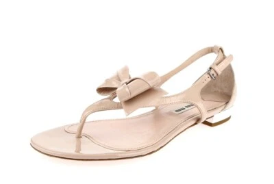 Womens MIU MIU Beige Bow Patent Leather Buckle Ankle Strap Sandals Size 38 - Image 1 of 4